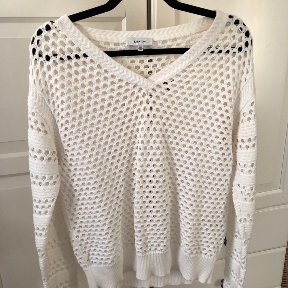 ARITZIA BABATON White Mesh V Neck Sweater